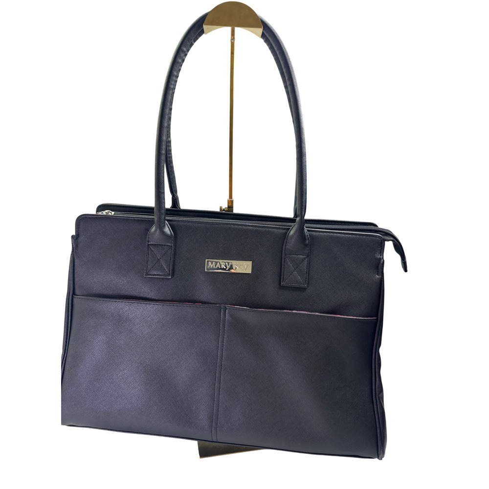Mary Kay Black Faux Leather Tote Bag Floral Lining Professional Work Bag